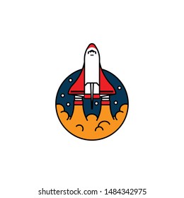 White rocket in space icon logo vector.