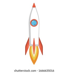 White rocket takes off upwards on a white isolated background. icon. vector