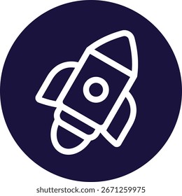 Icono blanco del Vector del cohete en un fondo azul marino
