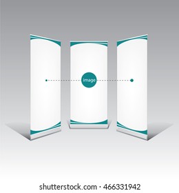 White  Roll Up Banner Template with Blue Sky Line  Elements