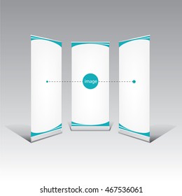 White  Roll Up Banner Template with Blue Line Elements