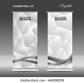 White Roll up banner template vector, roll up stand, banner design, flyer, advertisement, polygon background