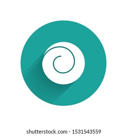 White Roll bun with cinnamon icon isolated with long shadow. Bakery products. Green circle button. Vector Illustration