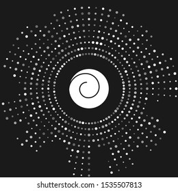 White Roll bun with cinnamon icon isolated on grey background. Bakery products. Abstract circle random dots. Vector Illustration