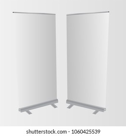 White Roll Up Mock up Template. Transparent vector background.
