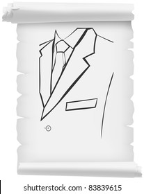 White roll with torn outline drawn male costume
