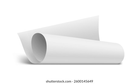 White Rolled Sheet Of Paper With Curved Corner And Shadow. EPS10 Vector