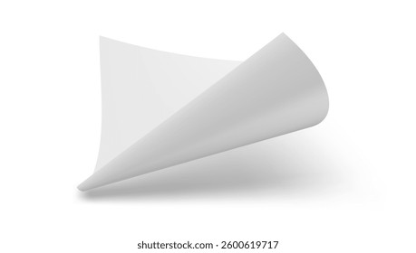White Rolled Sheet Of Paper With Curved Corner And Shadow. EPS10 Vector