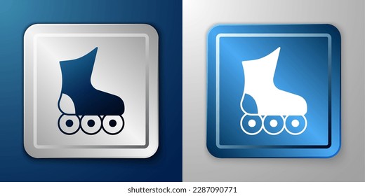 White Roller skate icon isolated on blue and grey background. Silver and blue square button. Vector