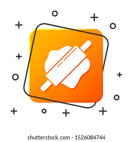 White Rolling pin icon isolated on white background. Orange square button. Vector Illustration