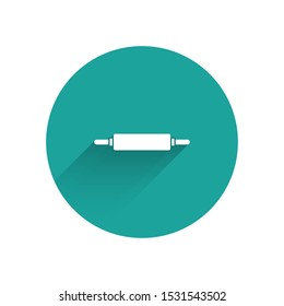 White Rolling pin icon isolated with long shadow. Green circle button. Vector Illustration