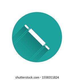 White Rolling pin icon isolated with long shadow. Green circle button. Vector Illustration