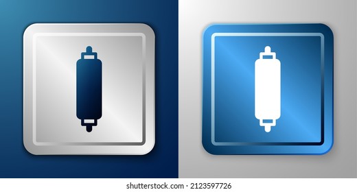 White Rolling pin icon isolated on blue and grey background. Silver and blue square button. Vector