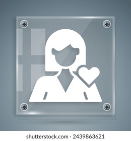 White Romantic girl icon isolated on grey background. Happy Valentines day. Square glass panels. Vector