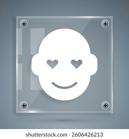 White Romantic man icon isolated on grey background. Happy Valentines day. Square glass panels. Vector