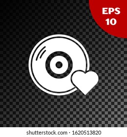 White Romantic music icon isolated on transparent dark background. Valentines day.  Vector Illustration