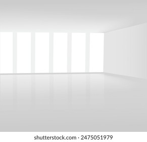 A white room and floor-to-ceiling windows. Vector illustration
