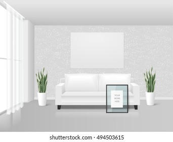 White Room Interior with poster frame mockup 