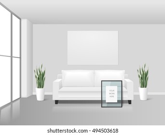 White Room Interior with poster frame mockup 