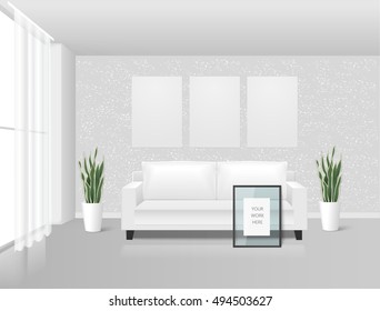 White Room Interior with poster frame mockup 