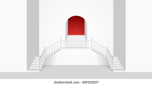White Room Interior With a Strairs and Arch. Vector Illustration.