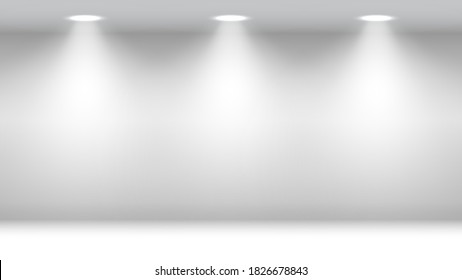 Weißes Zimmer mit Scheinwerfern. Leeres Studio. Vektorgrafik.