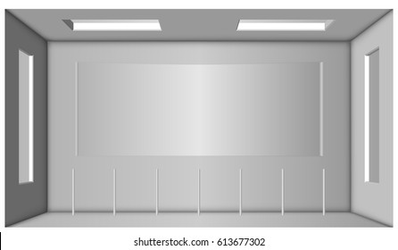 White room with two windows and an arch in the center.