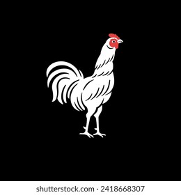 White rooster illustration vector. White chicken illustration. 