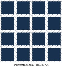 White rope lattice on navy blue geometric seamless pattern, vector