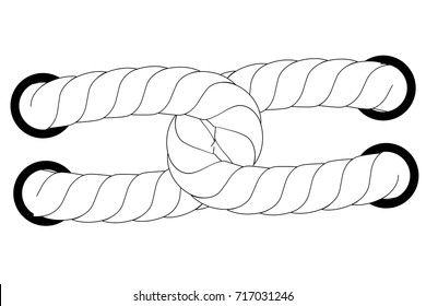 White Rope Out From Hole, Isolated on White