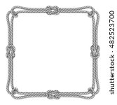 White rope woven vector border with rope knots, square vector frame, isolated on white 