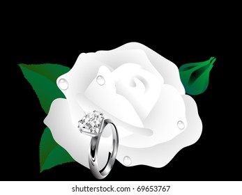White rose bloom and diamond ring