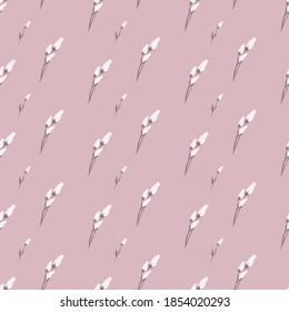 
White rose buds seamless pattern. Vintage floral design on a pink background. Romantic texture for fabric, stationery, web. Modern vector composition.