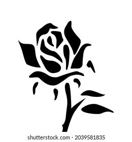 White Rose with Leaves on Black Background, Vector Design, vector illustration
