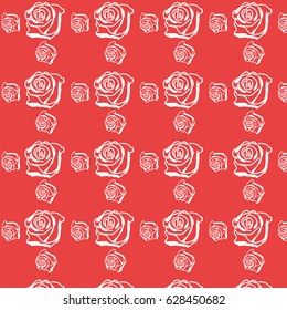 white rose on red background, seamless floral pattern
