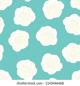 White Rose - Rosa on Blue Mint Background. Valentine Day. Vector Illustration.