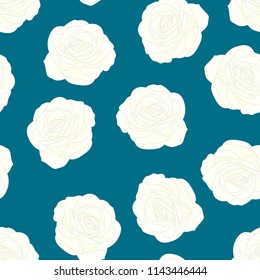 White Rose - Rosa on Indigo Blue Background. Valentine Day. Vector Illustration.