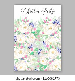White rose vector background christmas party invitation wedding card template