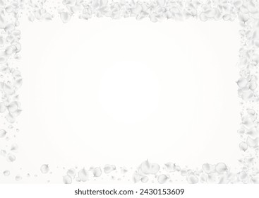 White Rose Vector Light Background. Gray Tender Lotus Banner. Japan Blossom Poster. Pastel Flower Blur Design.