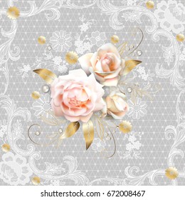 White roses with Belgian lace element 1