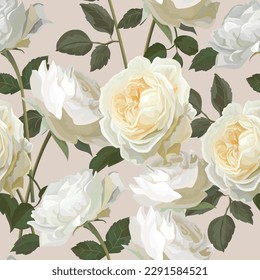 White roses bouquet seamless pattern 