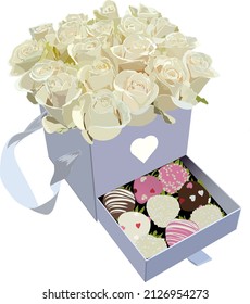 white roses in a candy box