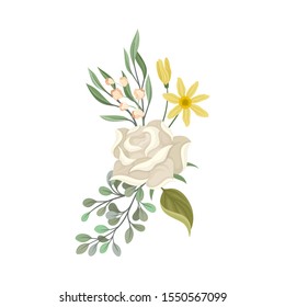White Roses Decorated Vector Element. Botanical Graphic Composition