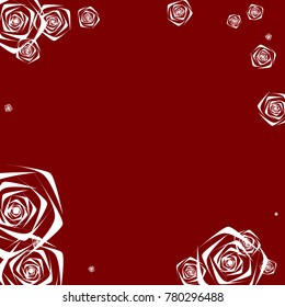 White roses of different sizes on a red background. Flowers. Beautiful background of White roses. Vector illustration. Placer of flowers. Vector drawing of roses.