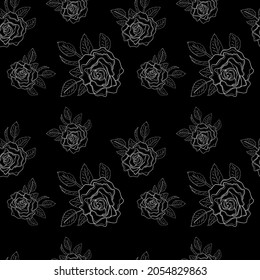 White roses on a black background. Vector seamless pattern