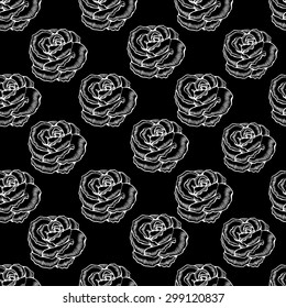 White roses on black background.Seamless pattern.