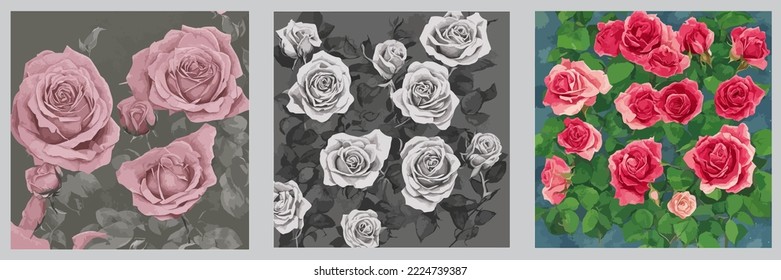White Roses, Red Roses Illustration Vector Cartoon Drawing