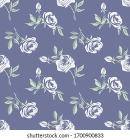White Roses Seamless Pattern. Hand Drawn Floral Background.