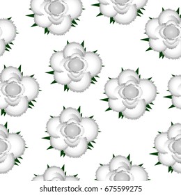 White roses seamless pattern on white background. Vector illustration.