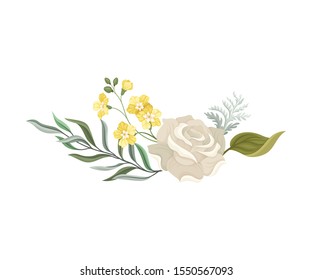 White Roses and Twigs Vector Elements Set For Decoration